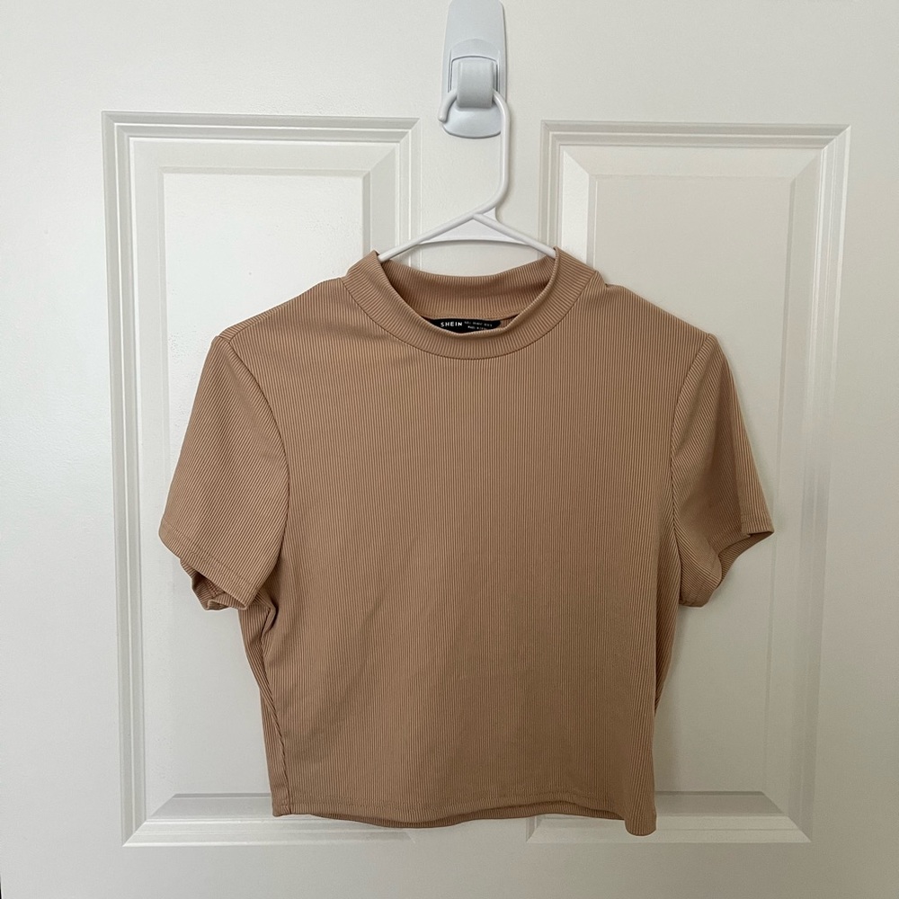 SHEIN Mock Neck Rib Knit Tee